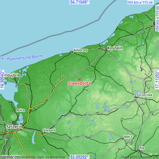 Topographic map of Sławoborze