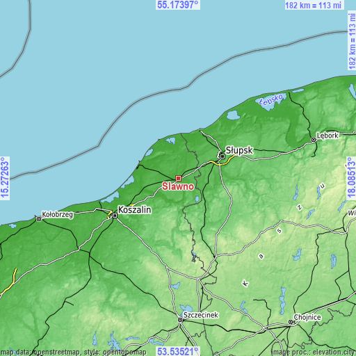 Topographic map of Sławno