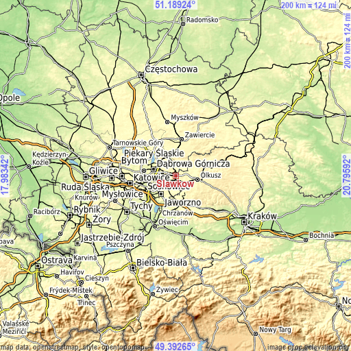 Topographic map of Sławków