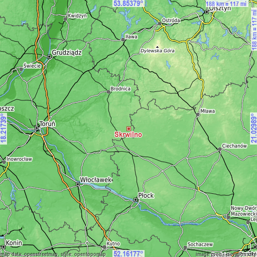 Topographic map of Skrwilno