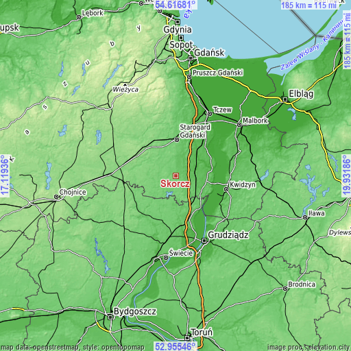 Topographic map of Skórcz