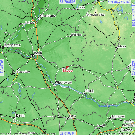 Topographic map of Skępe