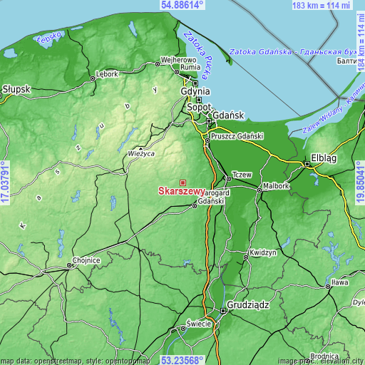Topographic map of Skarszewy