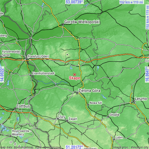 Topographic map of Skąpe