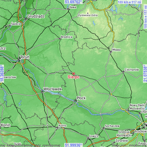 Topographic map of Sierpc