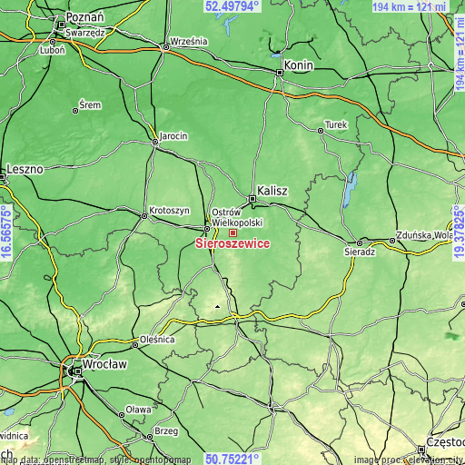 Topographic map of Sieroszewice