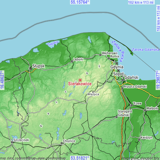 Topographic map of Sierakowice