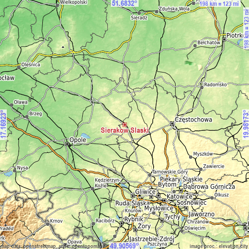 Topographic map of Sieraków Śląski