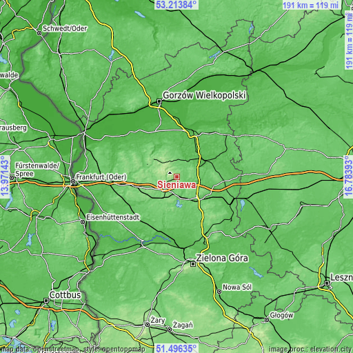 Topographic map of Sieniawa