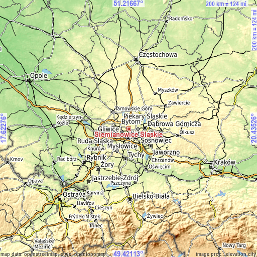 Topographic map of Siemianowice Śląskie
