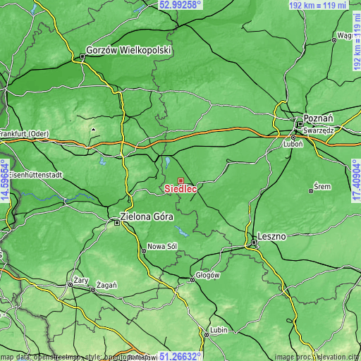 Topographic map of Siedlec