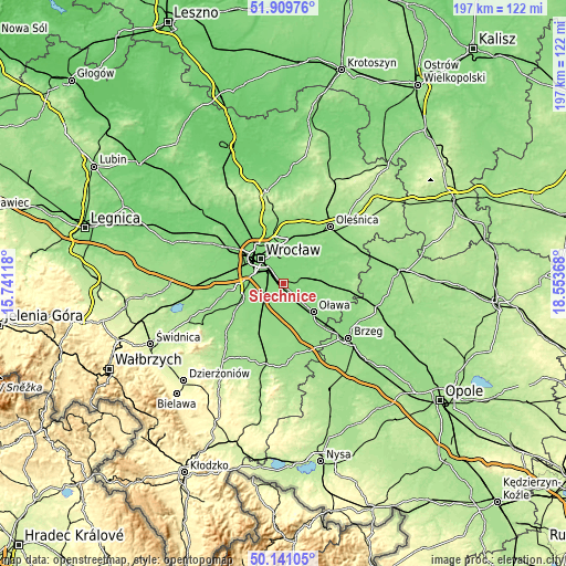 Topographic map of Siechnice