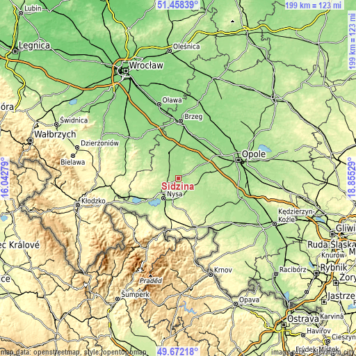 Topographic map of Sidzina
