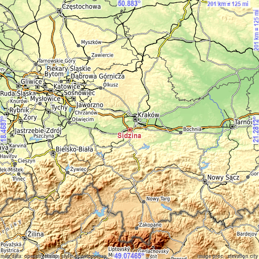 Topographic map of Sidzina