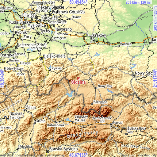 Topographic map of Sidzina