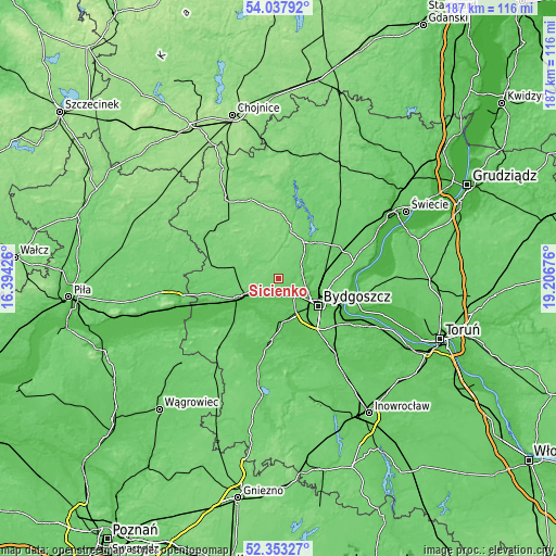 Topographic map of Sicienko