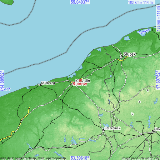 Topographic map of Sianów