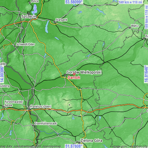 Topographic map of Santok