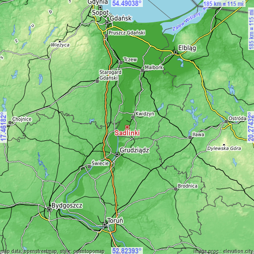 Topographic map of Sadlinki