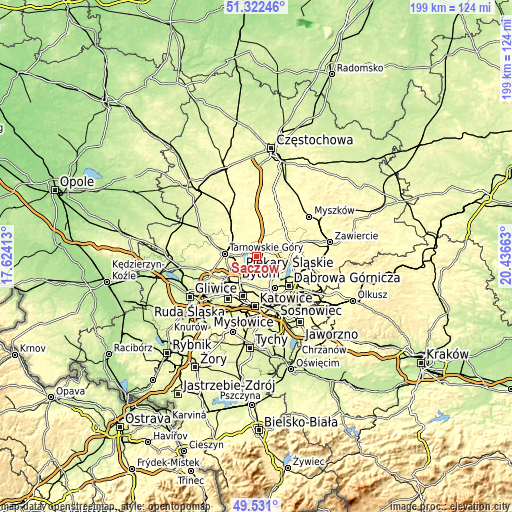 Topographic map of Sączów