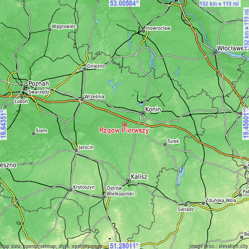 Topographic map of Rzgów Pierwszy