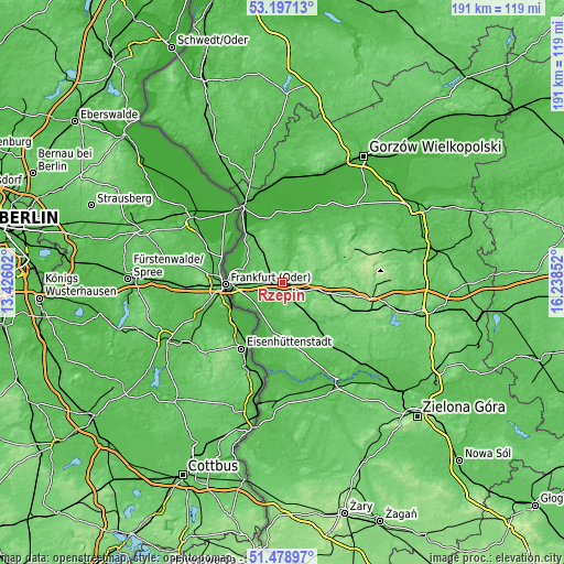 Topographic map of Rzepin