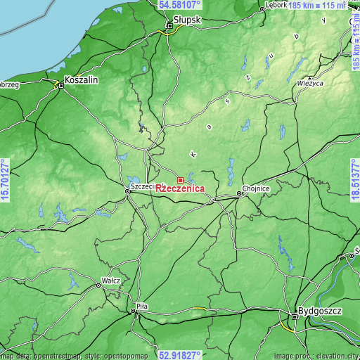 Topographic map of Rzeczenica