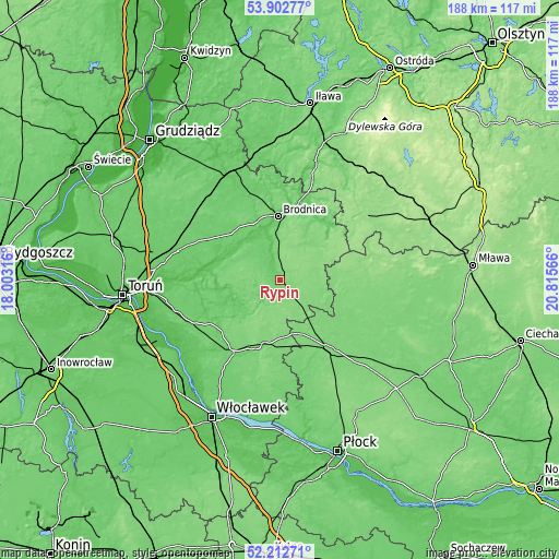 Topographic map of Rypin