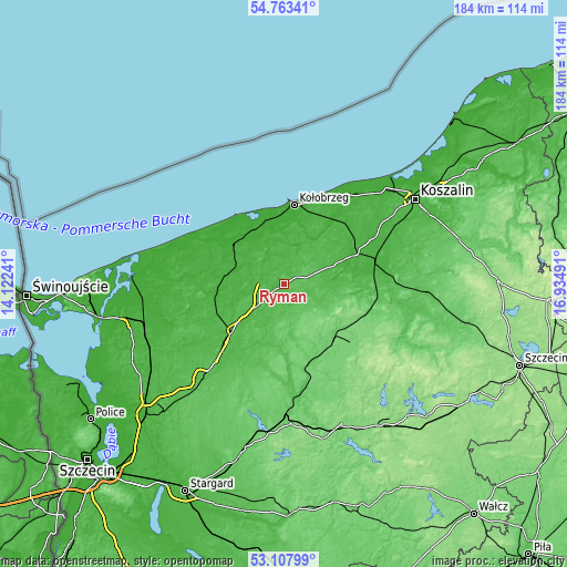 Topographic map of Rymań
