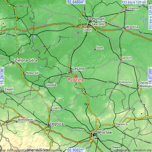 Topographic map of Rydzyna