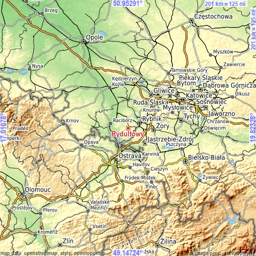 Topographic map of Rydułtowy