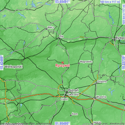 Topographic map of Ryczywół