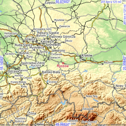 Topographic map of Ryczów