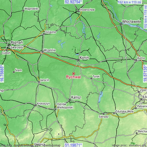 Topographic map of Rychwał