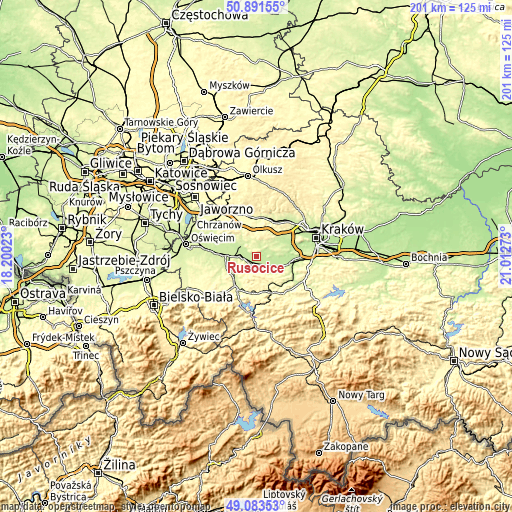 Topographic map of Rusocice