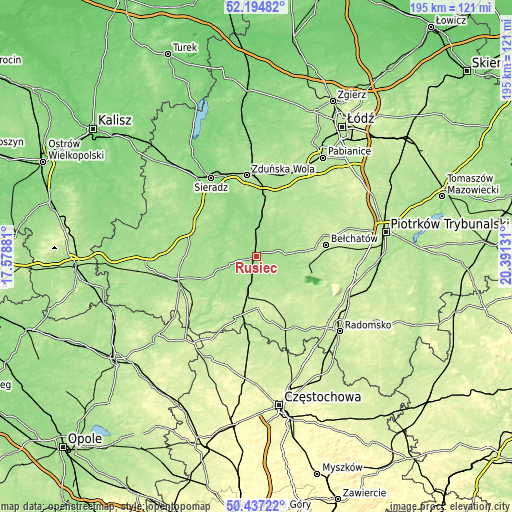 Topographic map of Rusiec