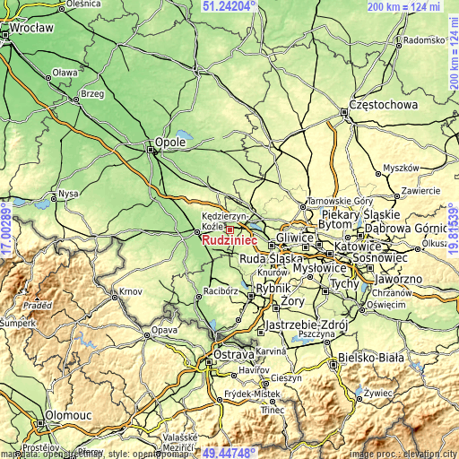 Topographic map of Rudziniec