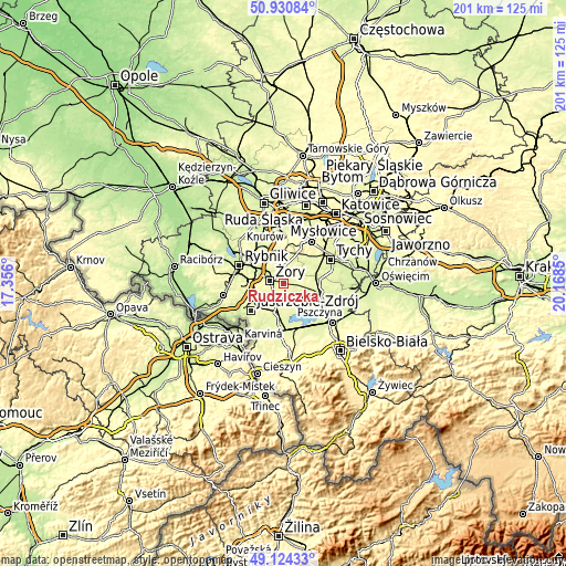 Topographic map of Rudziczka