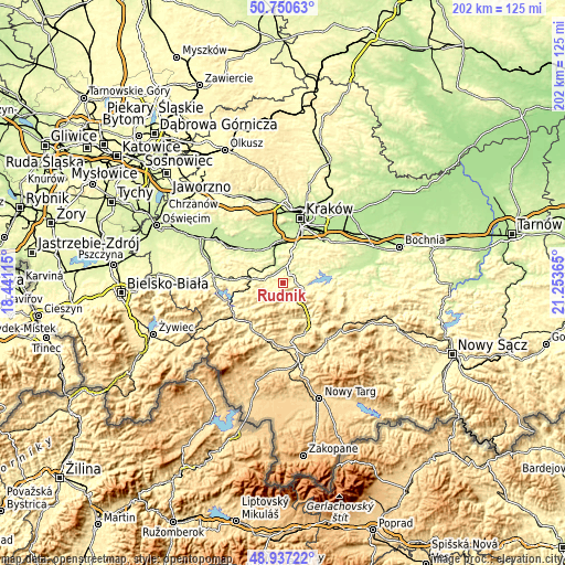 Topographic map of Rudnik