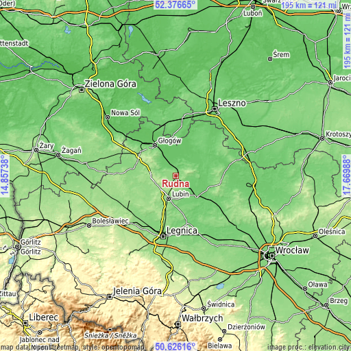 Topographic map of Rudna