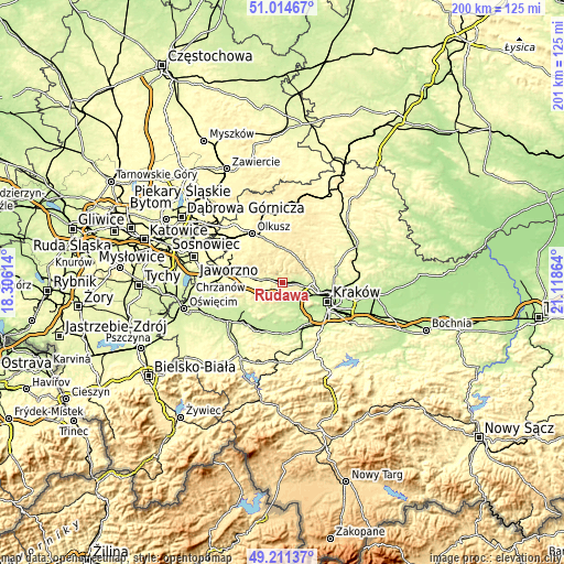 Topographic map of Rudawa