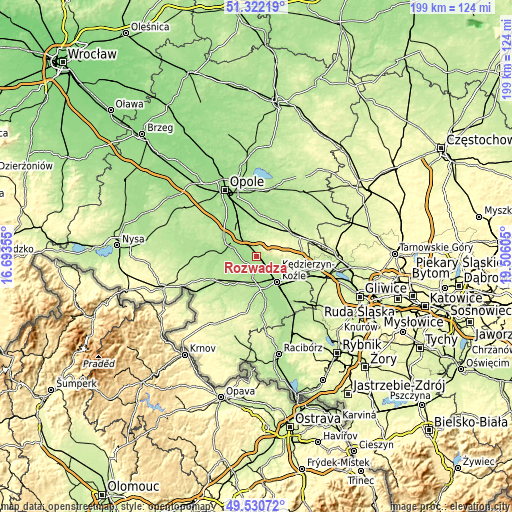 Topographic map of Rozwadza