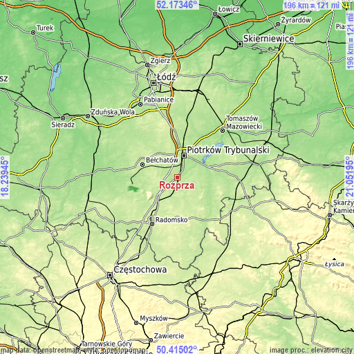 Topographic map of Rozprza