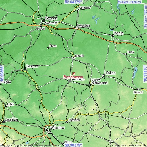 Topographic map of Rozdrażew