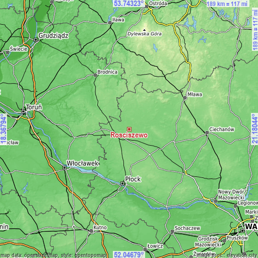 Topographic map of Rościszewo