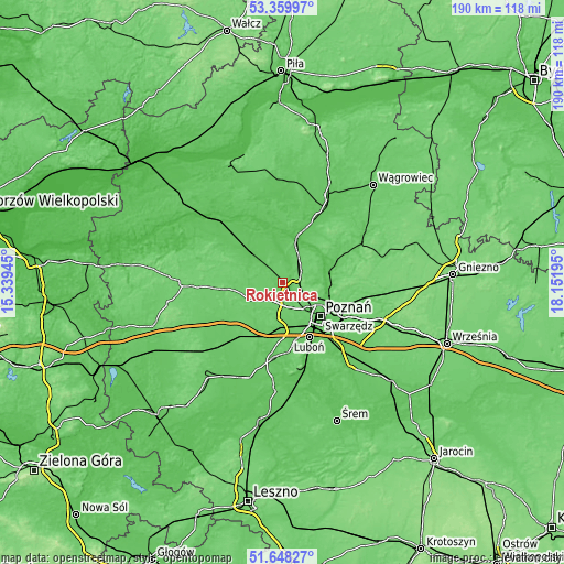 Topographic map of Rokietnica