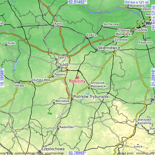Topographic map of Rokiciny