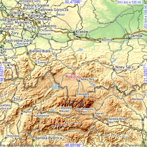 Topographic map of Rokiciny