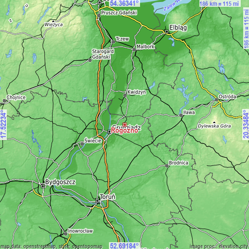 Topographic map of Rogóźno