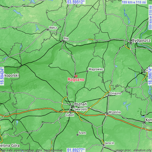 Topographic map of Rogoźno